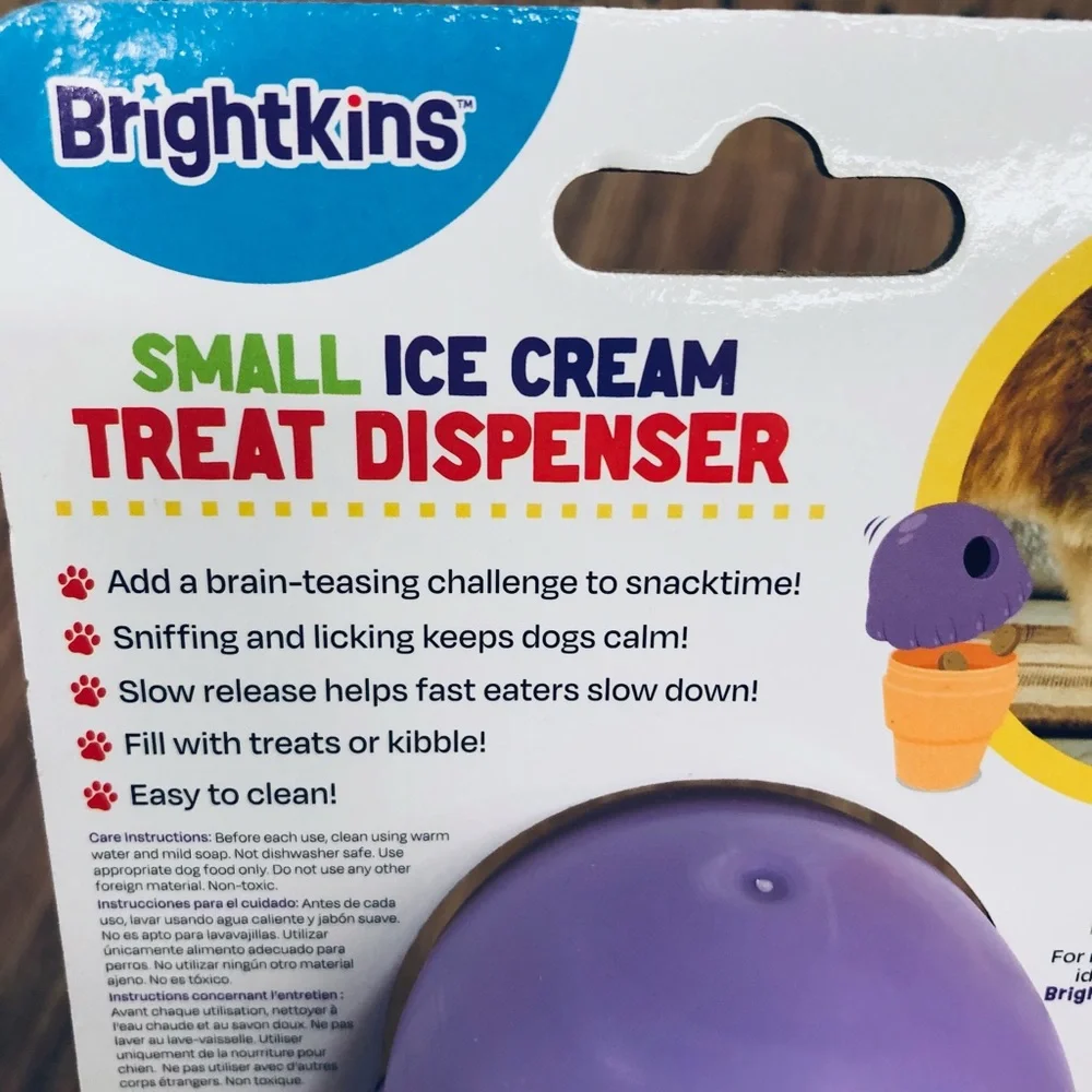 NEW BRIGHTKINS Dog Treat Dispenser Small Ice Cream Cone Shape Pet Toy Cat